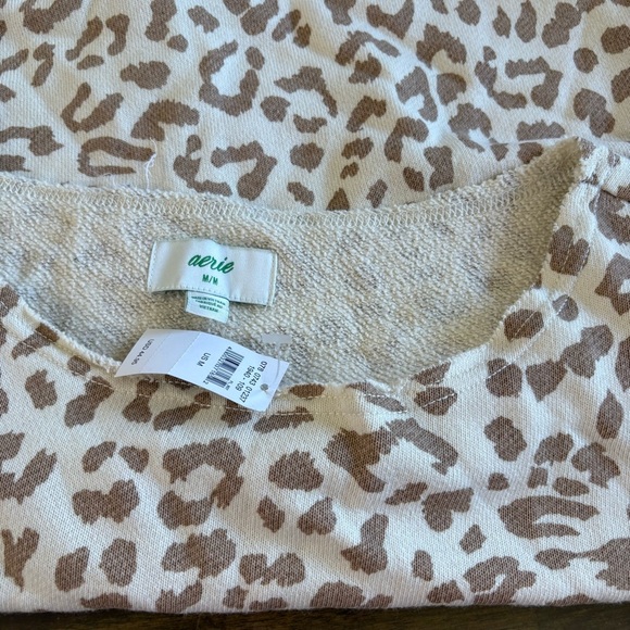 Aerie Sandy Animal Print Sweater Cheetah Leopard Boat Neck Off Cream Oversized M - Picture 10 of 10